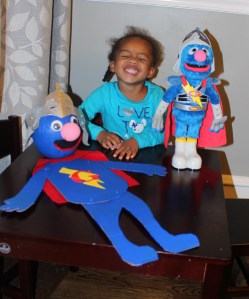 Quinn and her Super Grover and Super Grover the Pumpkin