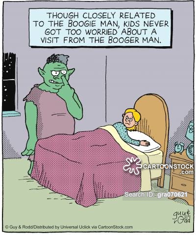 Though closely related to the Boogie man, kids never got too worried about a visit from the Booger man.